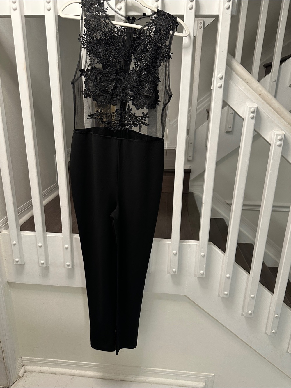 iris Black Sheer Floral Appliqué Jumpsuit - Picture 2 of 6